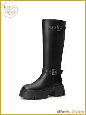 Women's Knee High Platform Boots Chunky Heel Faux Leather Side Zip Tall Boots